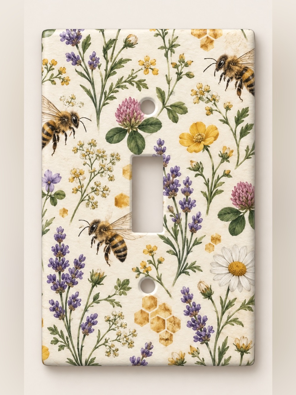Honey Bee Lavender Wildflower Floral Toggle Light Switch Wall Plate Cover
